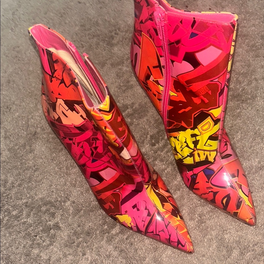 Christian Louboutin Pink and Red Heeled Boots with Stiletto Heel